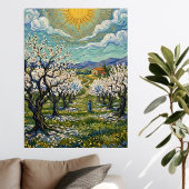 Van Gogh Style Almond Orchard Sunlit Spring Poster Leinwanddruck