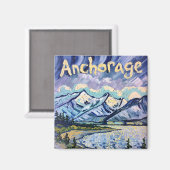 Van Gogh Style Anchorage Alaska Landschaftsbild Ma Magnet (Vorderseite/Rückseite)