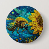 Van Gogh Style Bee & Sunflower Button (Vorderseite)