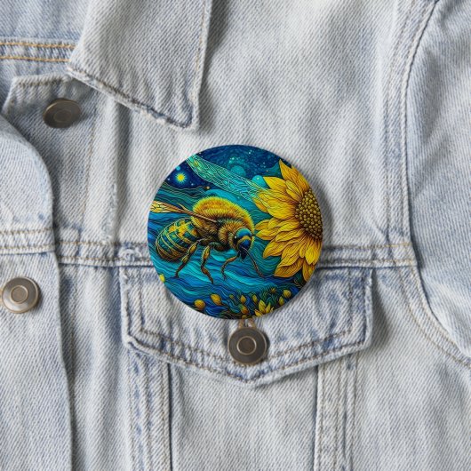 Van Gogh Style Bee & Sunflower Button (Beispiel)