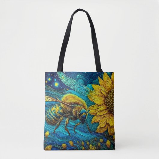 Van Gogh Style Bee & Sunflower Tasche (Vorderseite)