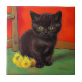 Van Gogh Style Black Cat Fliese (Vorderseite)