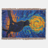 Van Gogh Style Black Cat Gazing at the Moon Decke (Vorderseite)