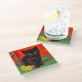 Van Gogh Style Black Cat Glasuntersetzer (Schrägansicht)