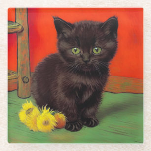 Van Gogh Style Black Cat Glasuntersetzer