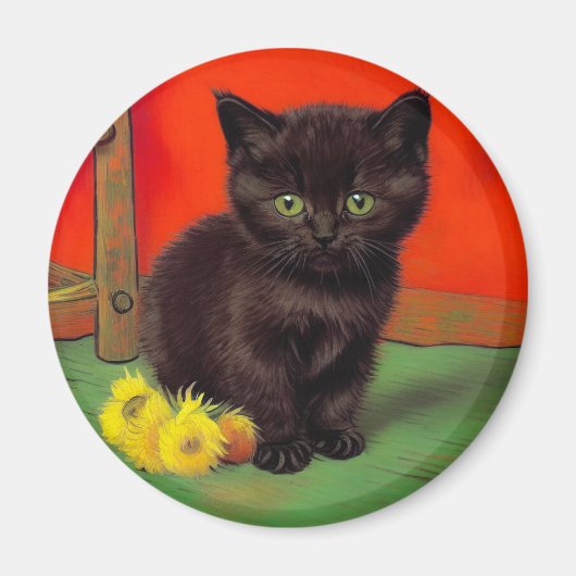 Van Gogh Style Black Cat Magnet (Vorne)
