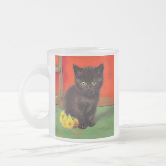 Van Gogh Style Black Cat Mattglastasse (Links)