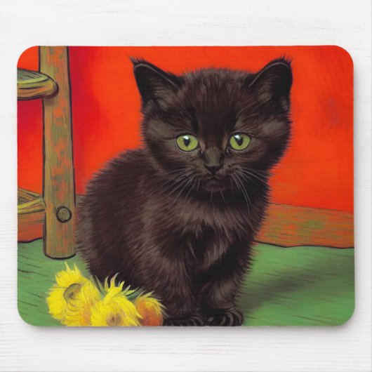 Van Gogh Style Black Cat Mousepad (Vorne)