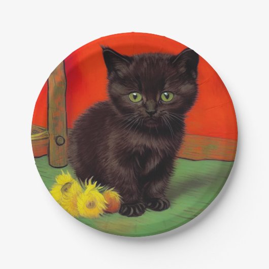 Van Gogh Style Black Cat Pappteller (Vorderseite)