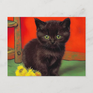 Van Gogh Style Black Cat Postkarte