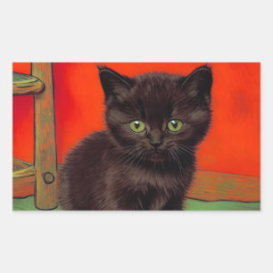Van Gogh Style Black Cat Rechteckiger Aufkleber