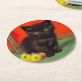 Van Gogh Style Black Cat Runder Pappuntersetzer (Angewinkelt)