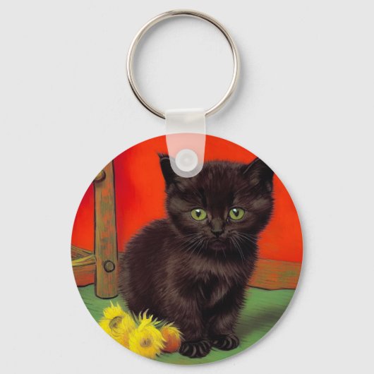 Van Gogh Style Black Cat Schlüsselanhänger (Vorderseite)
