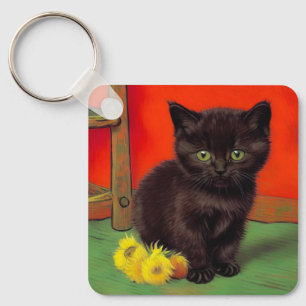 Van Gogh Style Black Cat Schlüsselanhänger