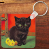 Van Gogh Style Black Cat Schlüsselanhänger (Rückseite)