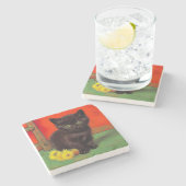 Van Gogh Style Black Cat Steinuntersetzer (Seitenansicht)