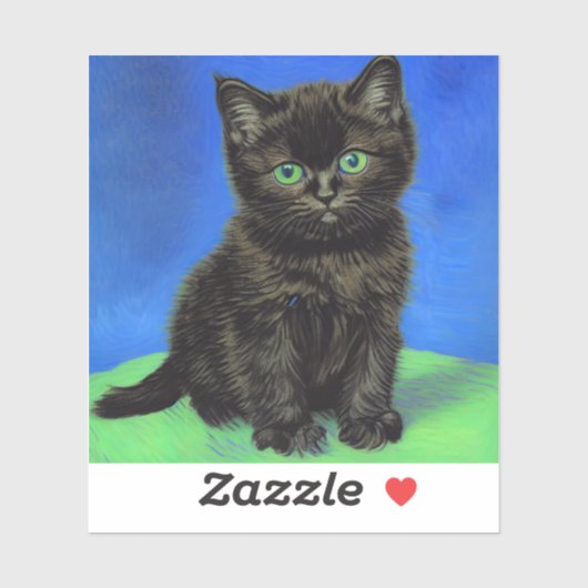 Van Gogh Style Black Kitten Aufkleber (Blatt)