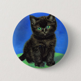 Van Gogh Style Black Kitten Button