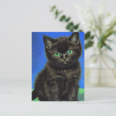 Van Gogh Style Black Kitten Feiertagspostkarte (Stehend Vorderseite)