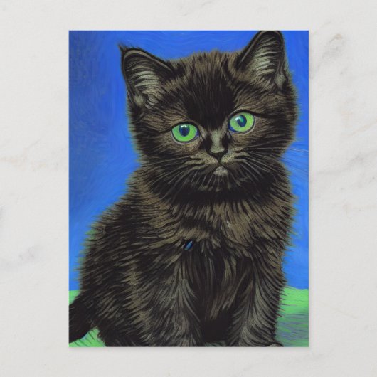 Van Gogh Style Black Kitten Feiertagspostkarte (Vorderseite)