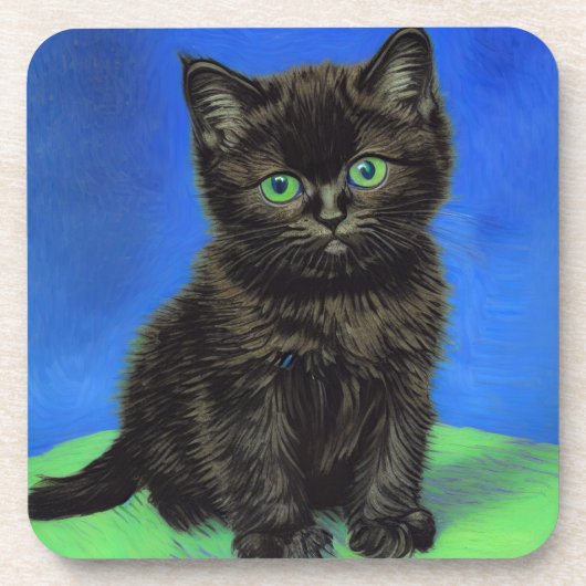 Van Gogh Style Black Kitten Getränkeuntersetzer (Vorderseite)