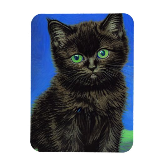 Van Gogh Style Black Kitten Magnet (Vertikal)