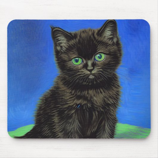 Van Gogh Style Black Kitten Mousepad (Vorne)