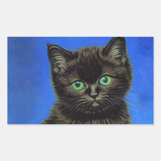 Van Gogh Style Black Kitten Rechteckiger Aufkleber (Vorderseite)