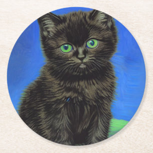Van Gogh Style Black Kitten Runder Pappuntersetzer