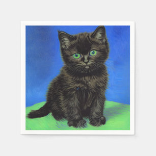 Van Gogh Style Black Kitten Serviette