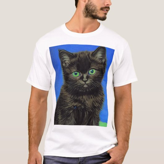 Van Gogh Style Black Kitten T-Shirt (Vorderseite)