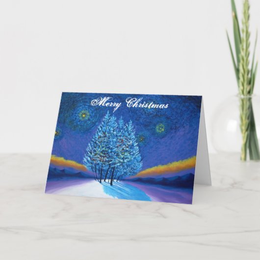 Van Gogh Style Blue Christmas Feiertagskarte (Vorderseite)