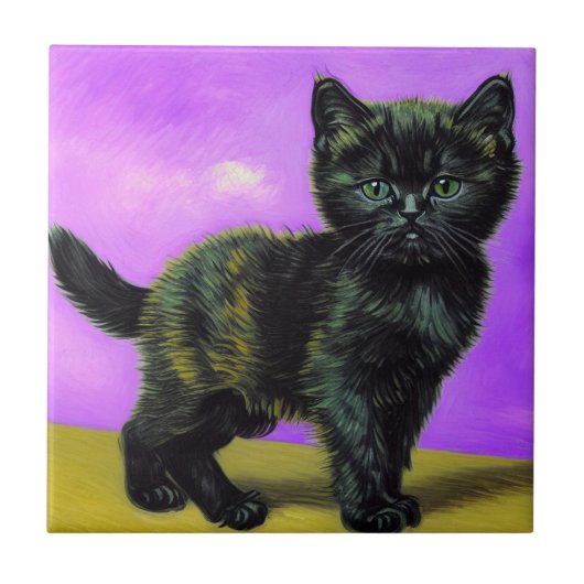 Van Gogh Style Cat Fliese (Vorderseite)