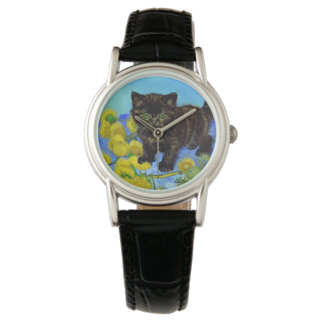 Van Gogh Style Cat mit Sonnenblumen Armbanduhr (Vorderseite)