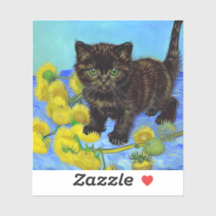 Van Gogh Style Cat mit Sonnenblumen Aufkleber