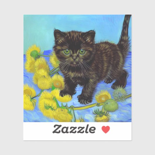 Van Gogh Style Cat mit Sonnenblumen Aufkleber (Blatt)