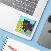 Van Gogh Style Cat mit Sonnenblumen Aufkleber (Laptop mit iPhone)