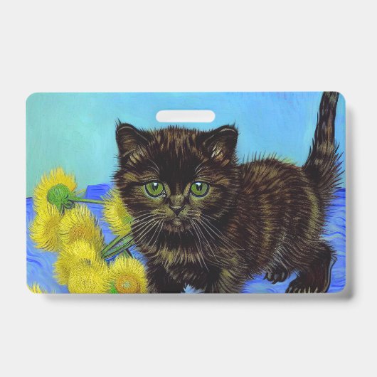 Van Gogh Style Cat mit Sonnenblumen Ausweis (Vorderseite)