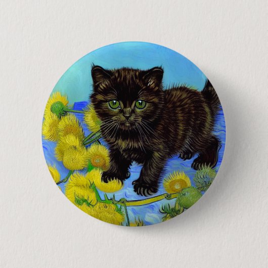Van Gogh Style Cat mit Sonnenblumen Button (Vorderseite)