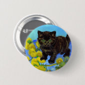 Van Gogh Style Cat mit Sonnenblumen Button (Vorne & Hinten)