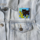 Van Gogh Style Cat mit Sonnenblumen Button (Beispiel)
