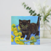 Van Gogh Style Cat mit Sonnenblumen Einladung (Stehend Vorderseite)