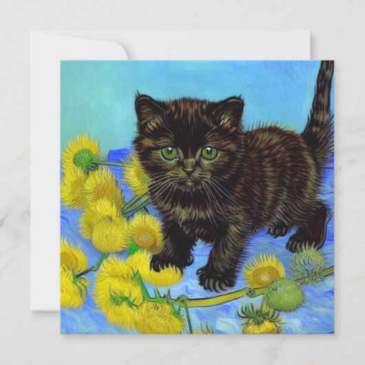 Van Gogh Style Cat mit Sonnenblumen Einladung (Vorderseite)