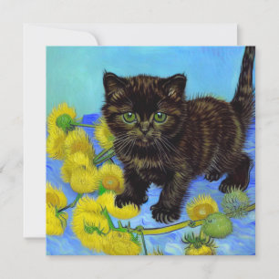 Van Gogh Style Cat mit Sonnenblumen Einladung