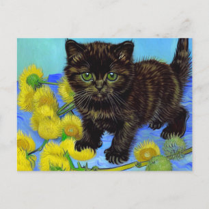 Van Gogh Style Cat mit Sonnenblumen Feiertagspostkarte