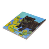 Van Gogh Style Cat mit Sonnenblumen Fliese (Seite)
