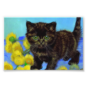 Van Gogh Style Cat mit Sonnenblumen Fotodruck
