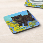 Van Gogh Style Cat mit Sonnenblumen Getränkeuntersetzer (Linke Seite)