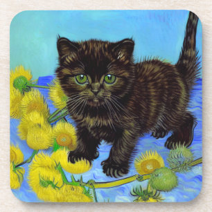 Van Gogh Style Cat mit Sonnenblumen Getränkeuntersetzer