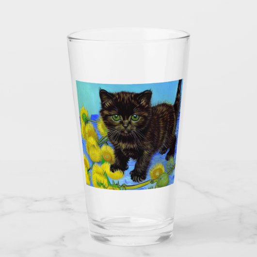 Van Gogh Style Cat mit Sonnenblumen Glas (Vorderseite)
